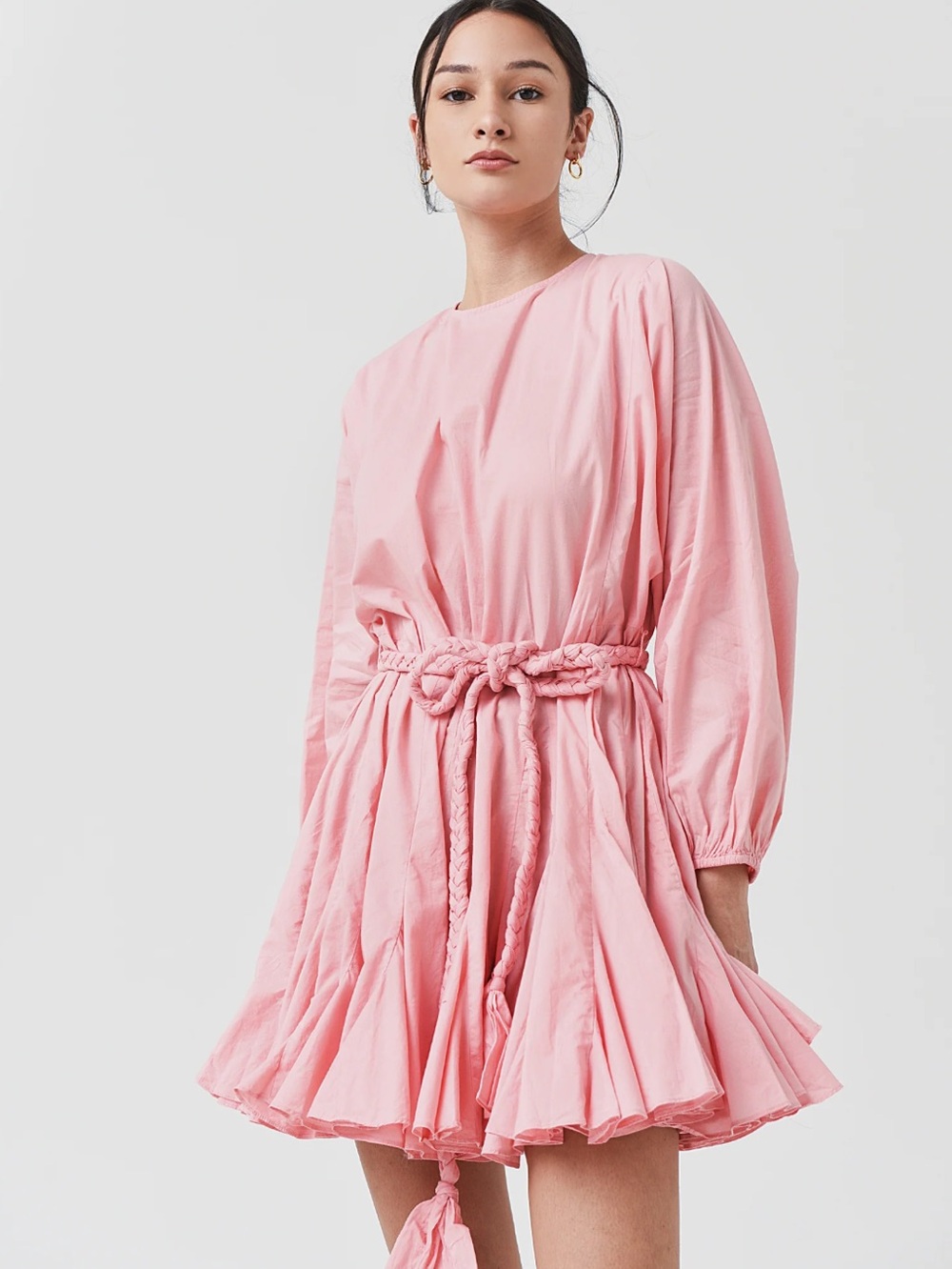 RHODE Ella Dress Light Pink Braided-Rope Long-Sleeve Mini Size XS